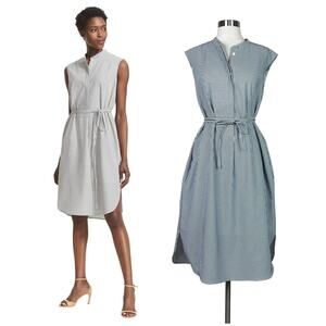 MM LaFleur | Gigi Gray White Striped Tie Waist Sleeveless Shirt Dress Size XL